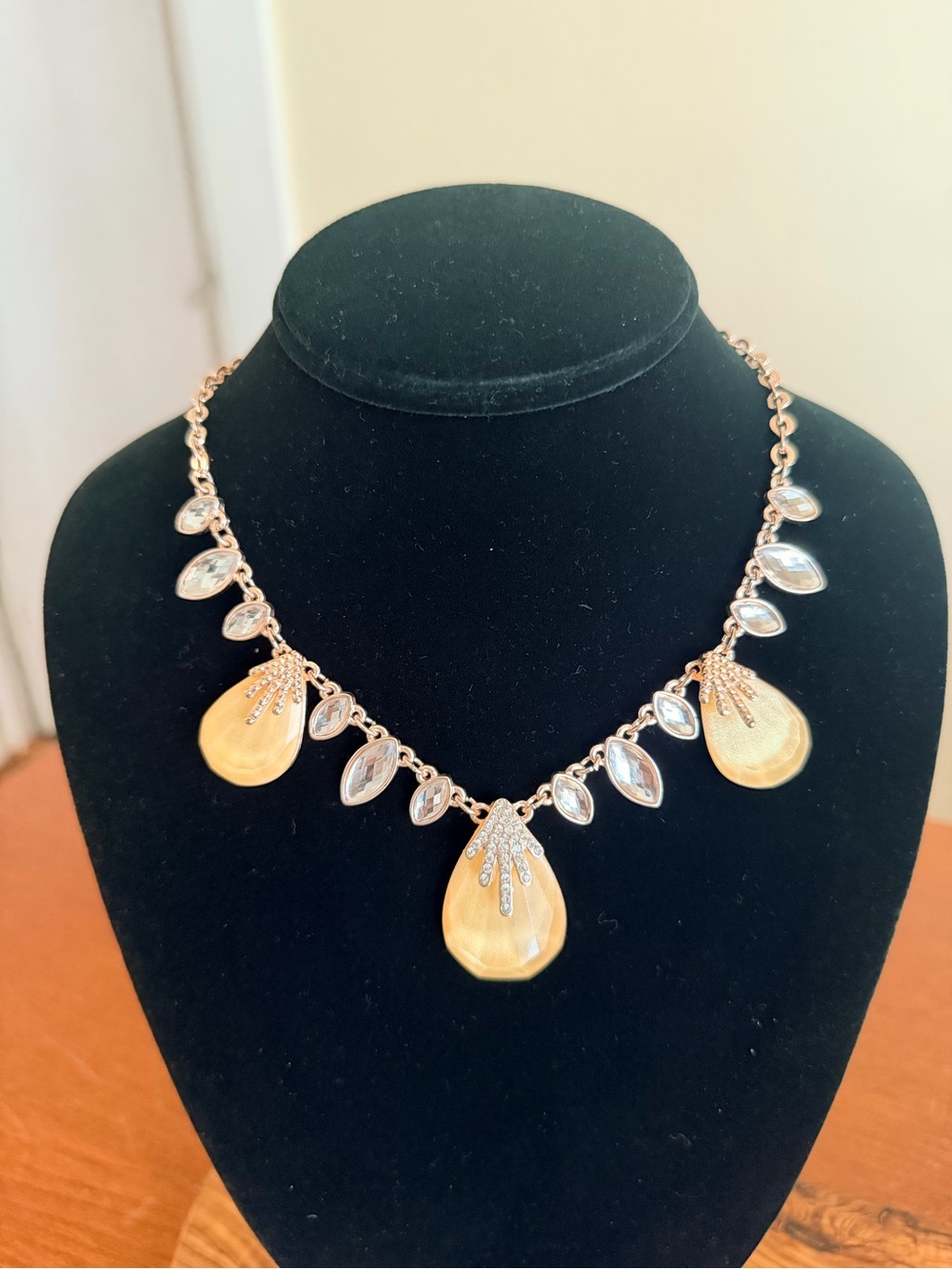Charming Charlie Yellow Teardrop Crystal Statement Necklace Gold Tone